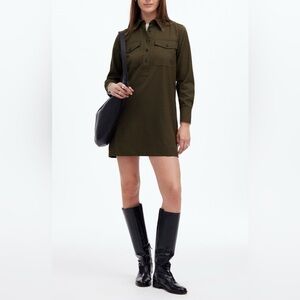 NWT Madewell Twill Mini ShirtDress Dark Olive Melange Size M